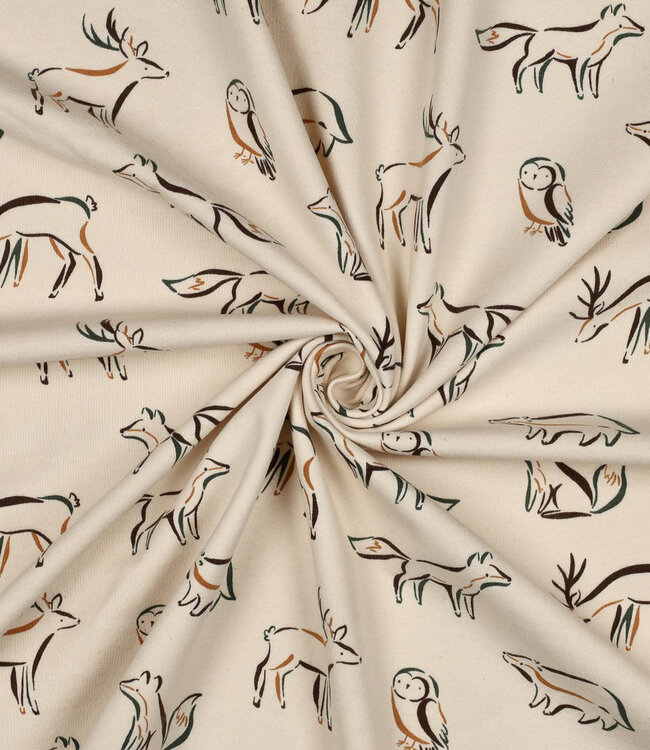 naturel - zachte sweaterstof met bosdieren