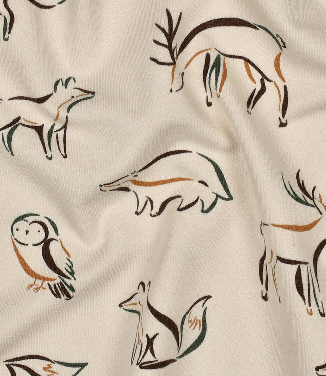 naturel - zachte sweaterstof met bosdieren