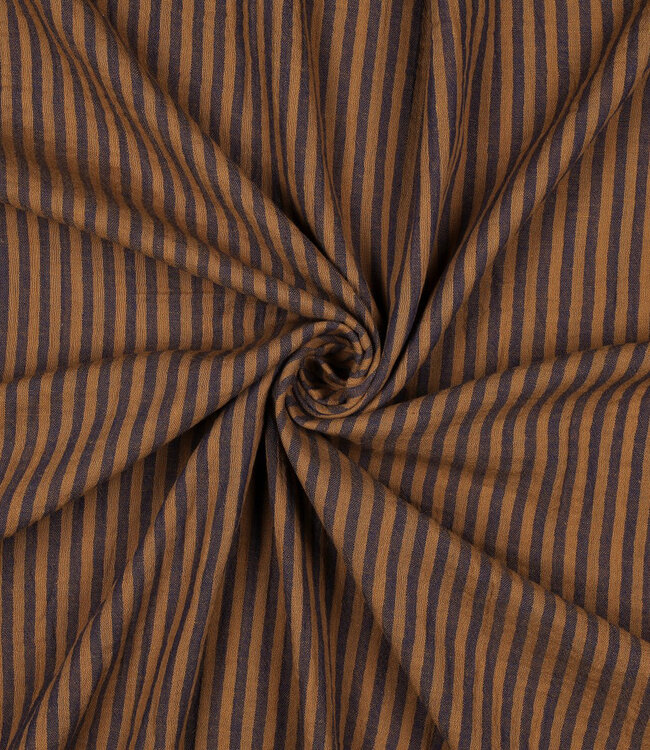 marineblauw en cognac strepen - double gauze double face