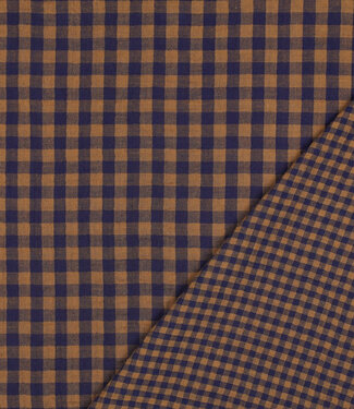marineblauw en cognac ruiten - double gauze double face