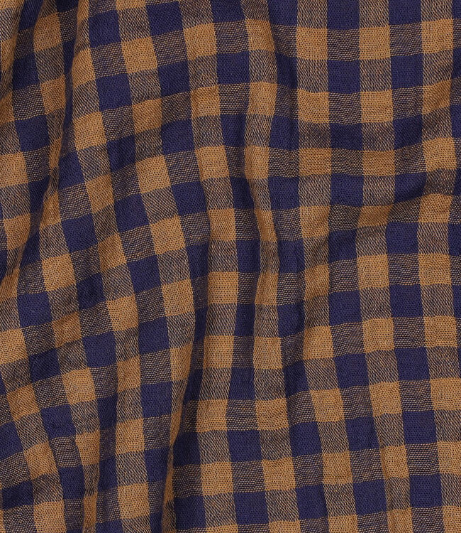 marineblauw en cognac ruiten - double gauze double face