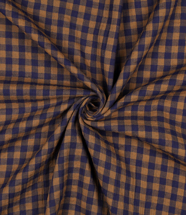 marineblauw en cognac ruiten - double gauze double face