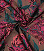 roze en donker turquoise bloemen - geweven jacquard