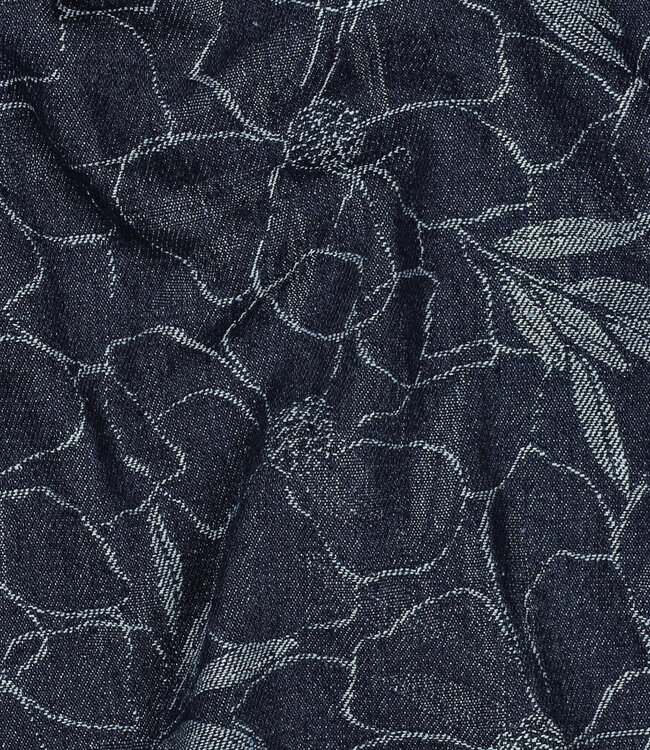 zware denim jacquard met bloemen - jeansblauw