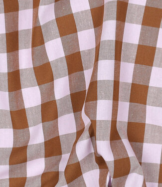yarn dyed popeline - ruiten - caramel en roze