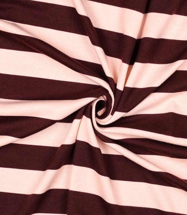 Poppy fabrics roze en bordeaux strepen - zachte sweaterstof