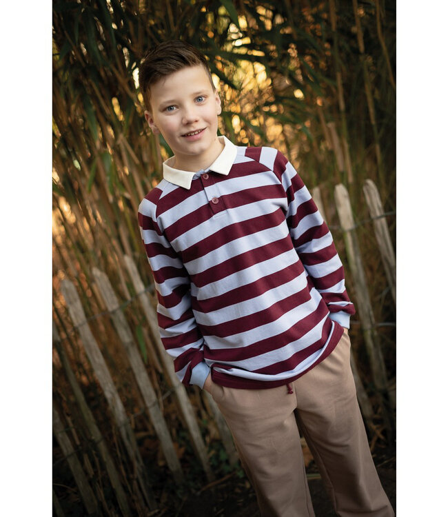 Poppy fabrics bordeaux en lila strepen - zachte sweaterstof