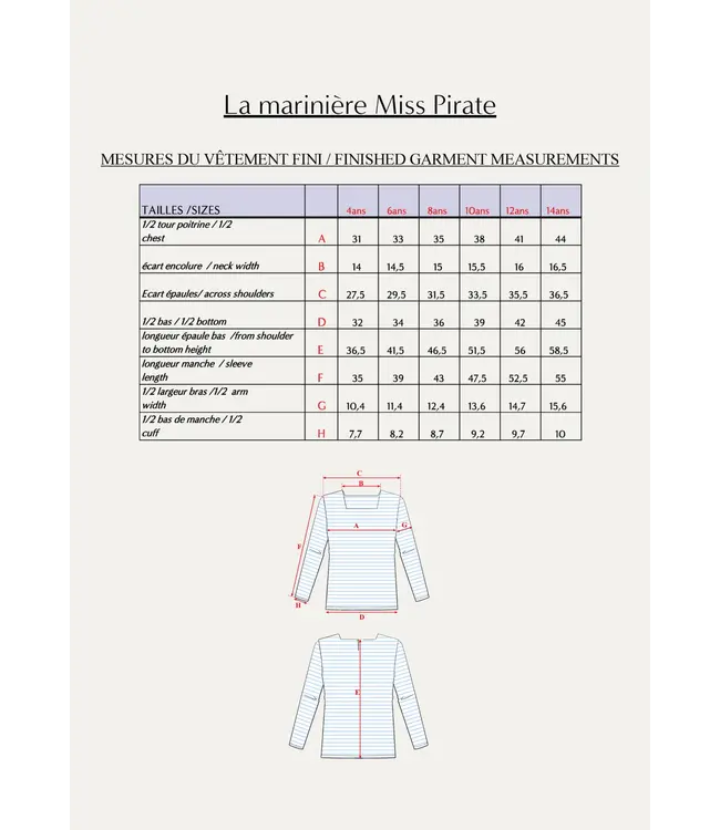 Maison Fauve LA MARINIERE Miss PIRATE 4 tot 14 jaar - naaipatroon - Engels en Franse instructies