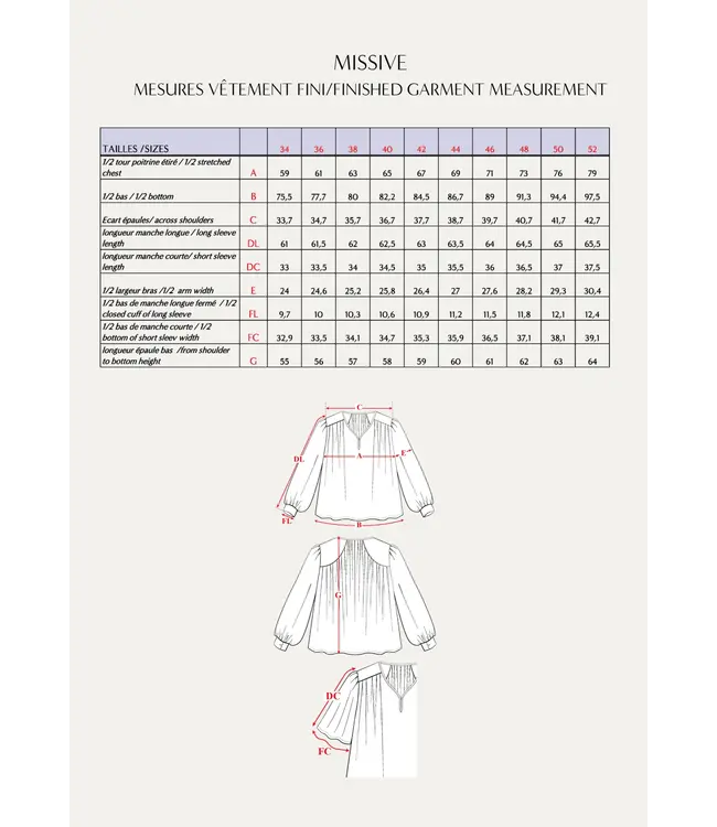 Maison Fauve LA BLOUSE MISSIVE - naaipatroon - Engels en Franse instructies