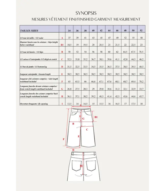Maison Fauve LE BERMUDA SYNOPSIS - naaipatroon - Engels en Franse instructies