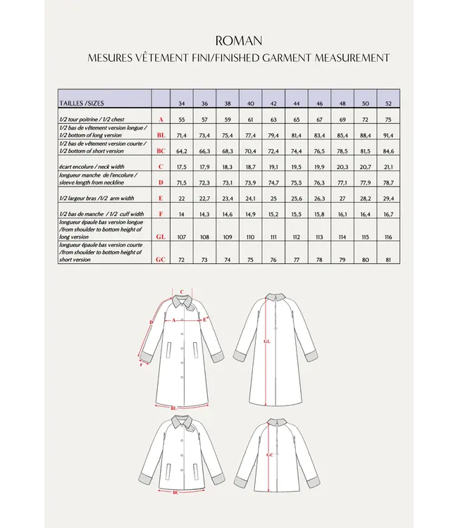 Maison Fauve LA PARDESSUS ROMAN - naaipatroon - Engels en Franse instructies