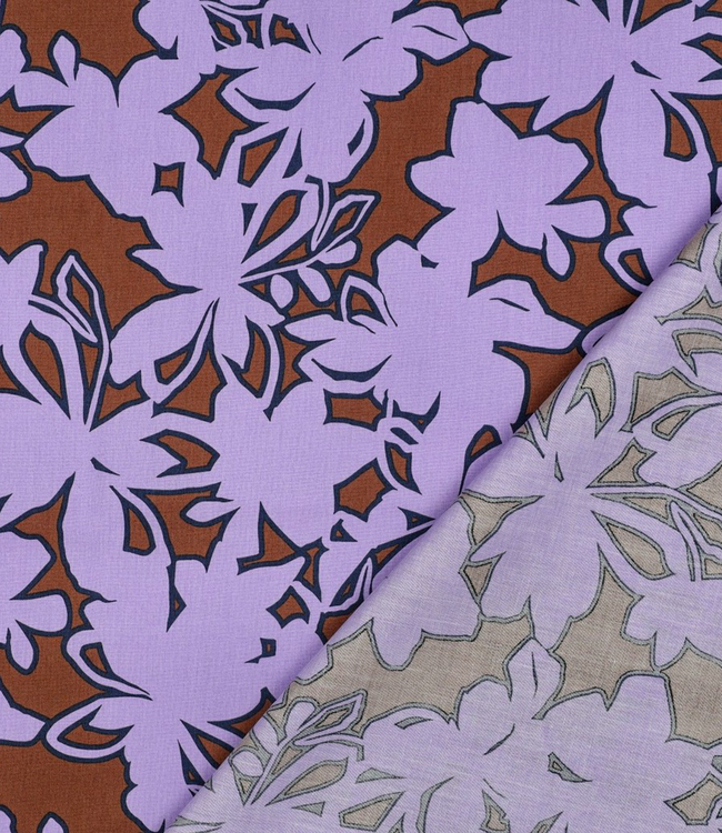Swafing bruin / lila  bloemen - katoen