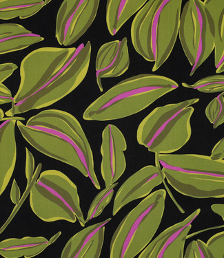 leaves - mosgroen op zwart - viscose