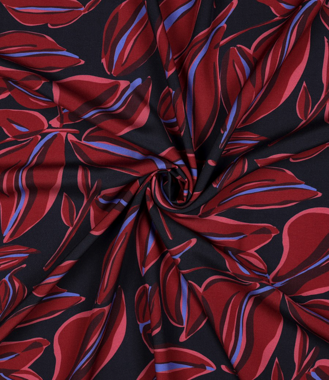 leaves - bordeaux op marineblauw - viscose