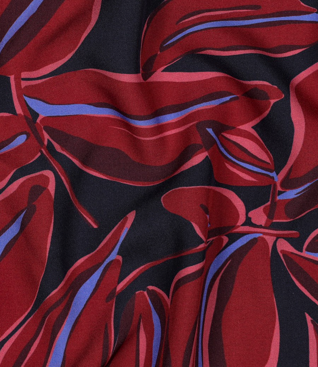 leaves - bordeaux op marineblauw - viscose