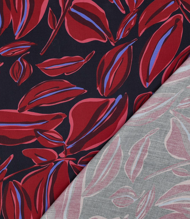 leaves - bordeaux op marineblauw - viscose