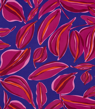 leaves - fuchsia op kobaltblauw - viscose
