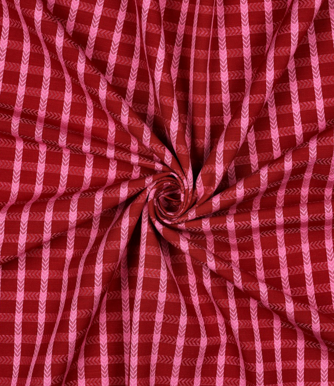 Yarn dyed dobby katoen rood en roze