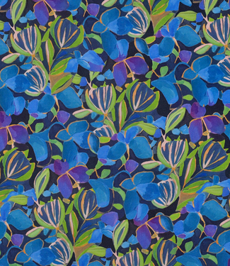 prachtig kobaltblauw en groen bloemen - gesatineerde viscose
