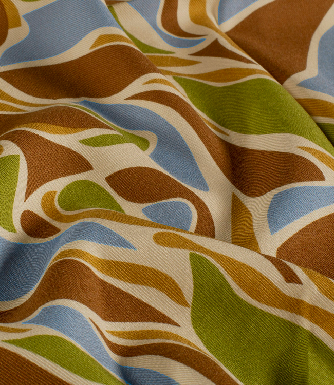 abstract blauw, groen en bruin - viscose twill