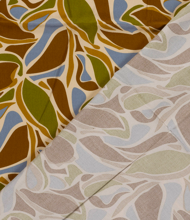 abstract blauw, groen en bruin - viscose twill
