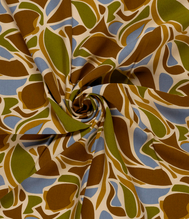 abstract blauw, groen en bruin - viscose twill
