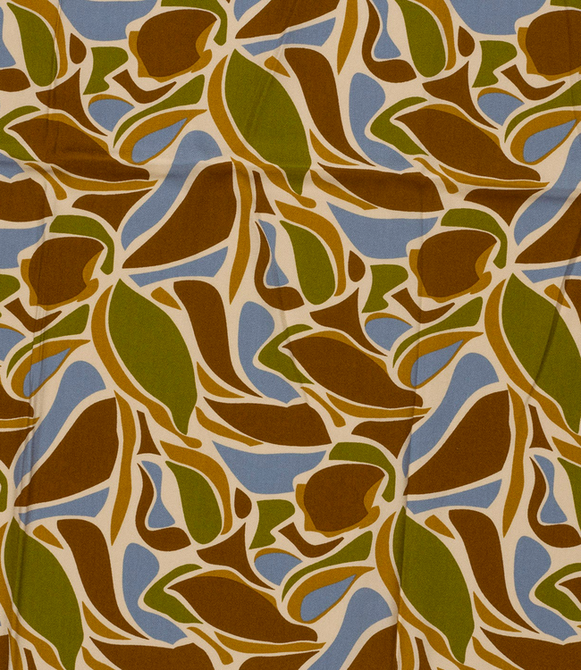 abstract blauw, groen en bruin - viscose twill