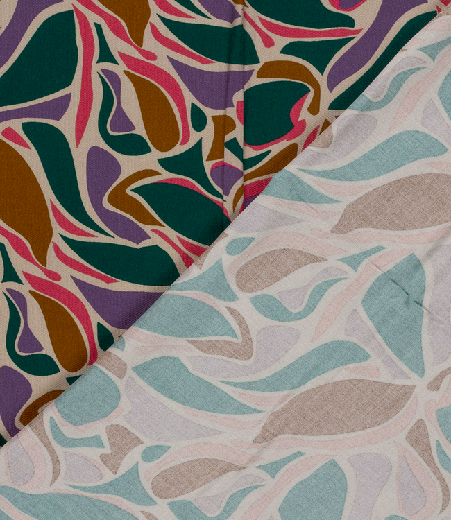 abstract petrol en fuchsia - viscose twill
