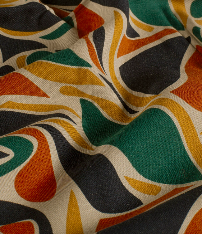 abstract marine, roest en groen - viscose twill