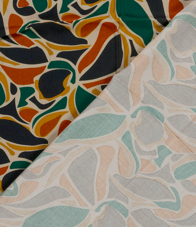 abstract marine, roest en groen - viscose twill