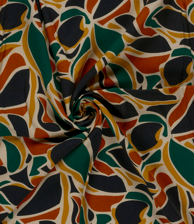 abstract marine, roest en groen - viscose twill