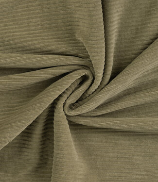 khaki - rekbare corduroy - horizontaal geribbeld