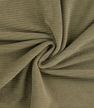 khaki - rekbare corduroy - verticaal geribbeld