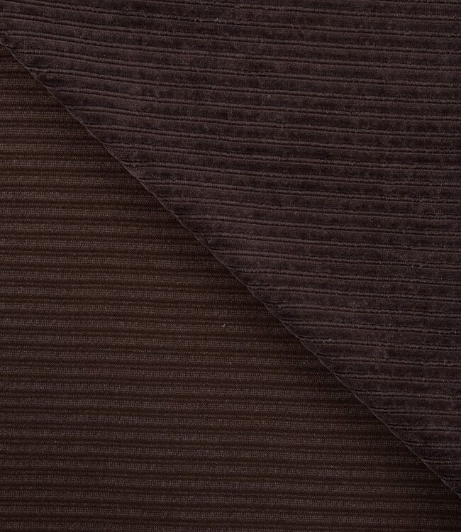 donkerbruin - rekbare corduroy - verticaal geribbeld