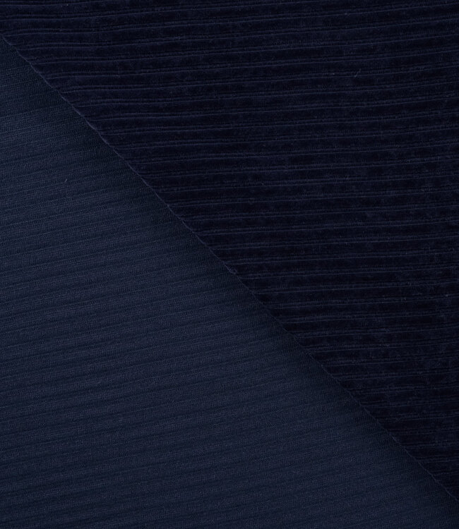 marine - rekbare corduroy - verticaal geribbeld
