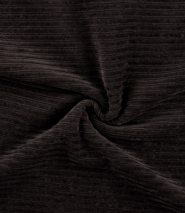 donkerbruin - rekbare corduroy - verticaal geribbeld