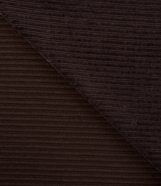 donkerbruin - rekbare corduroy - verticaal geribbeld
