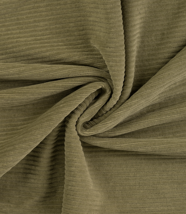 khaki - rekbare corduroy - verticaal geribbeld