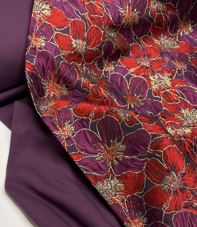 mauve wine bloemen lurex - geweven jacquard