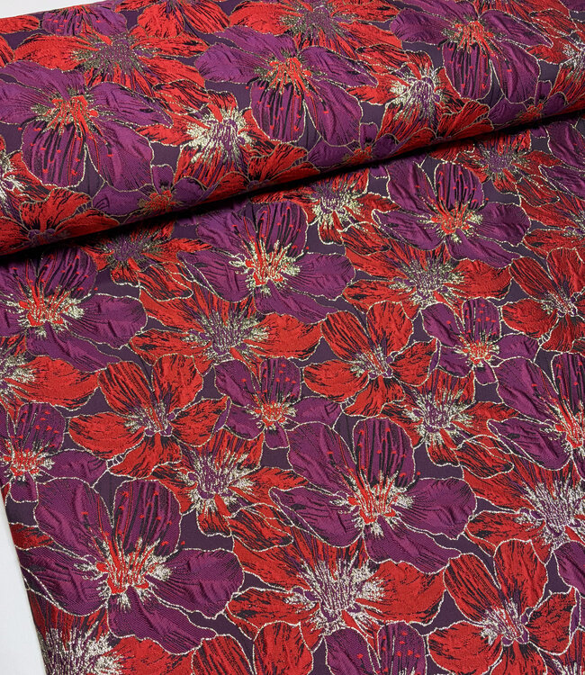 mauve wine bloemen lurex - geweven jacquard