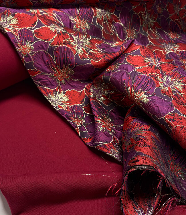 mauve wine bloemen lurex - geweven jacquard