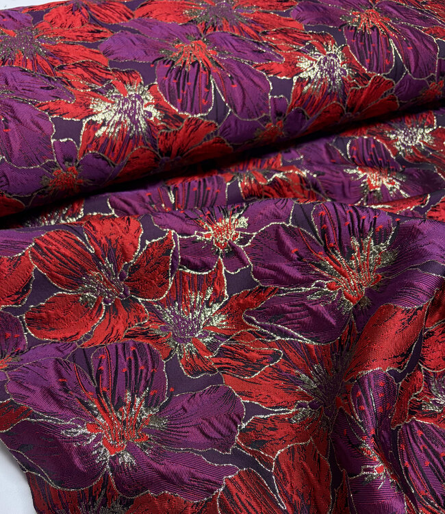 mauve wine bloemen lurex - geweven jacquard