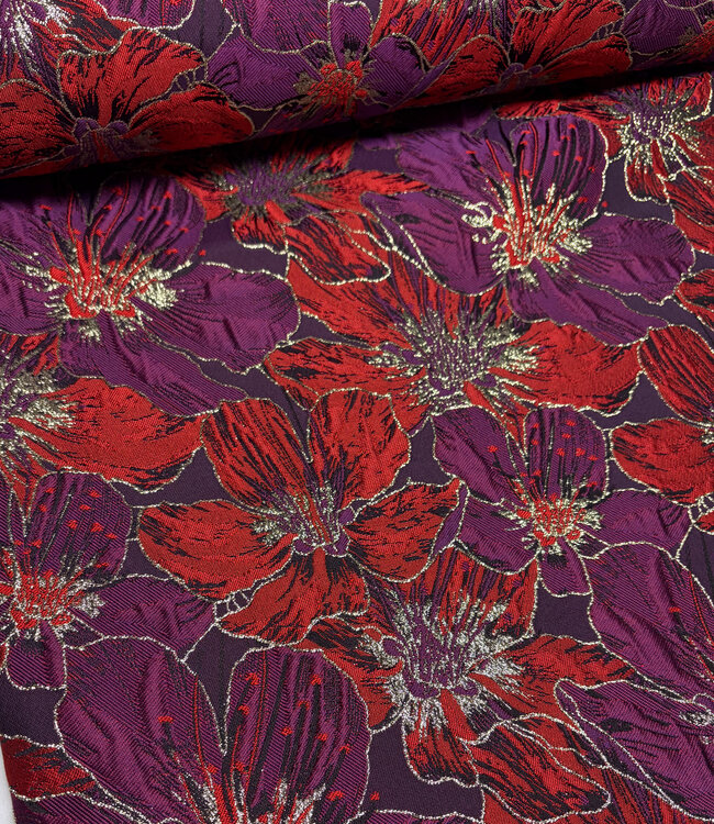 mauve wine bloemen lurex - geweven jacquard