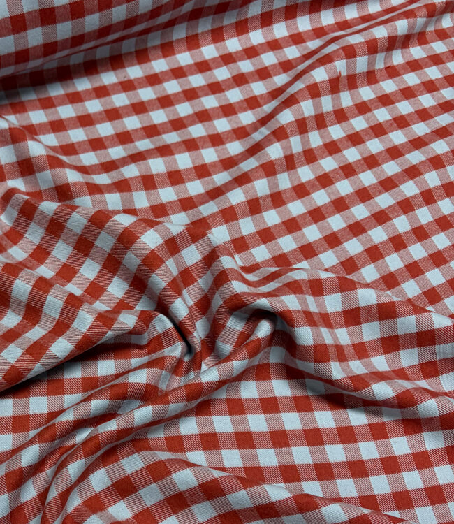 Vichy ruitjes flanel - ijsblauw en baksteenrood