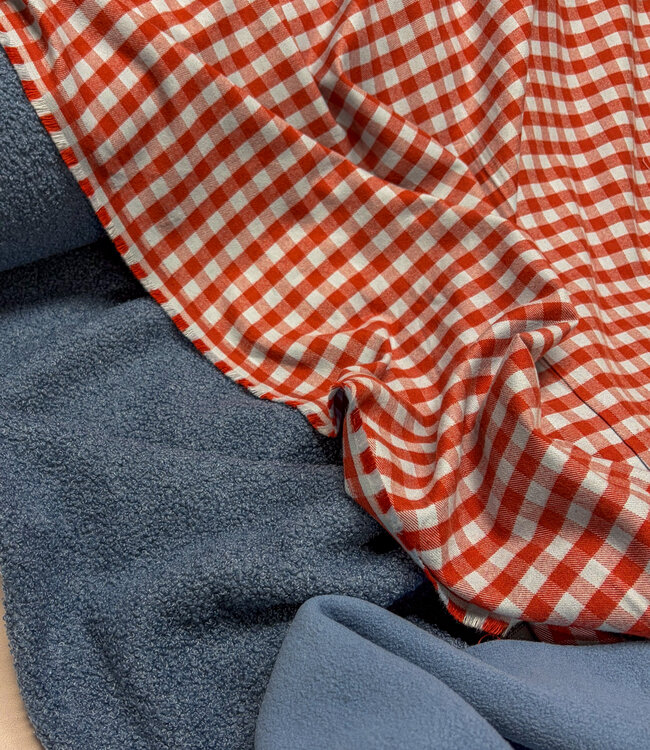 Vichy ruitjes flanel - ijsblauw en baksteenrood