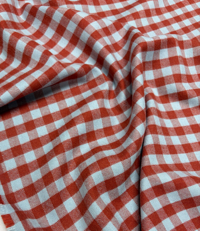Vichy ruitjes flanel - ijsblauw en baksteenrood