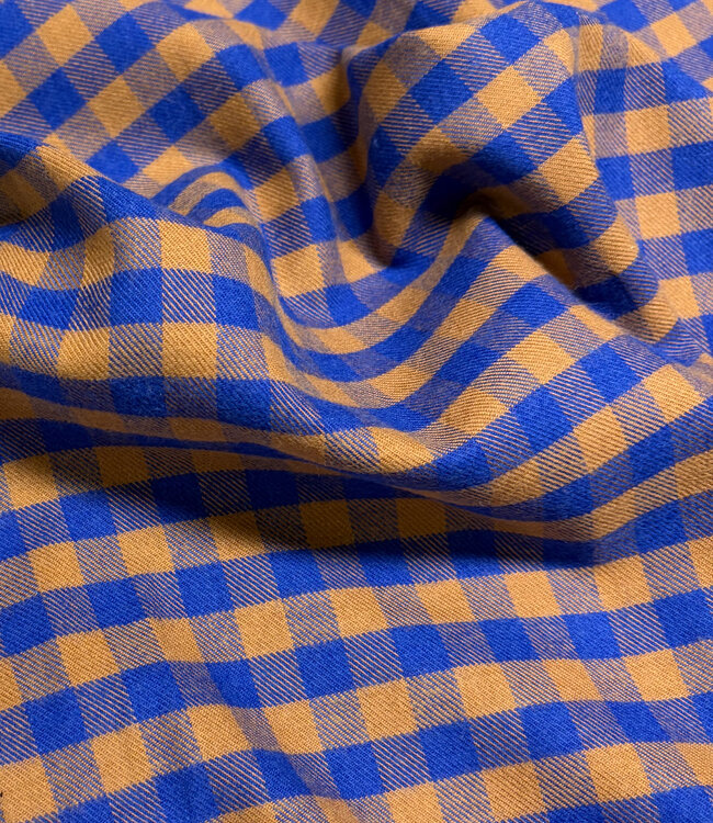 Vichy ruitjes flanel - caramel en kobaltblauw