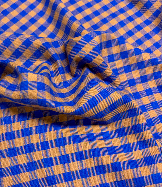 Vichy ruitjes flanel - caramel en kobaltblauw