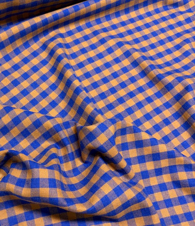 Vichy ruitjes flanel - caramel en kobaltblauw