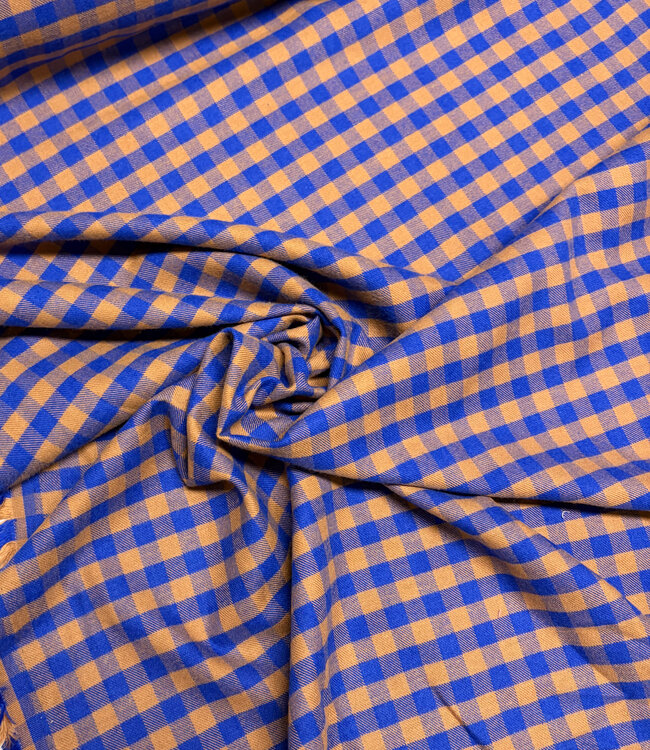 Vichy ruitjes flanel - caramel en kobaltblauw